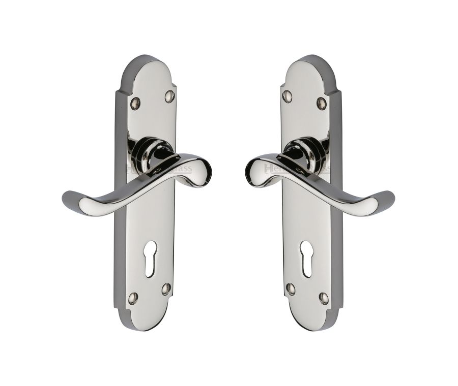 Heritage Brass Polished Nickel Finish Savoy Door Handle on Plate - Lever Lock