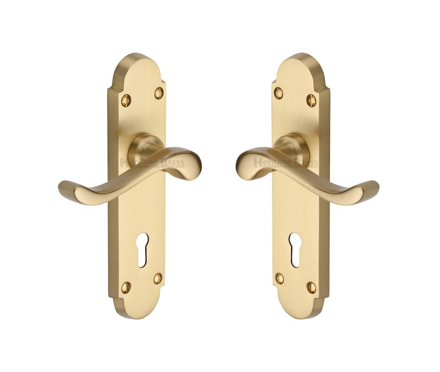 Heritage Brass Satin Brass Savoy Door Handle on Plate - Lever Lock