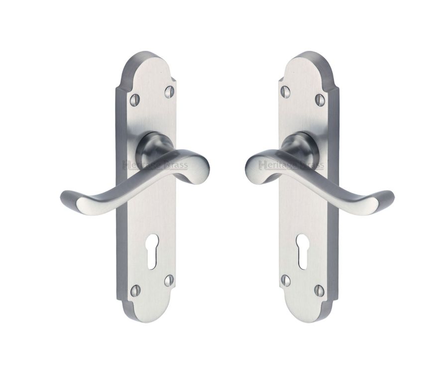 Heritage Brass Satin Chrome Savoy Door Handle on Plate - Lever Lock