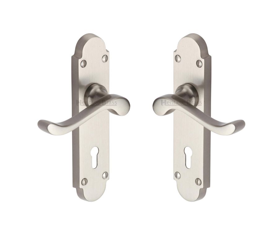 Heritage Brass Satin Nickel Savoy Door Handle on Plate - Lever Lock