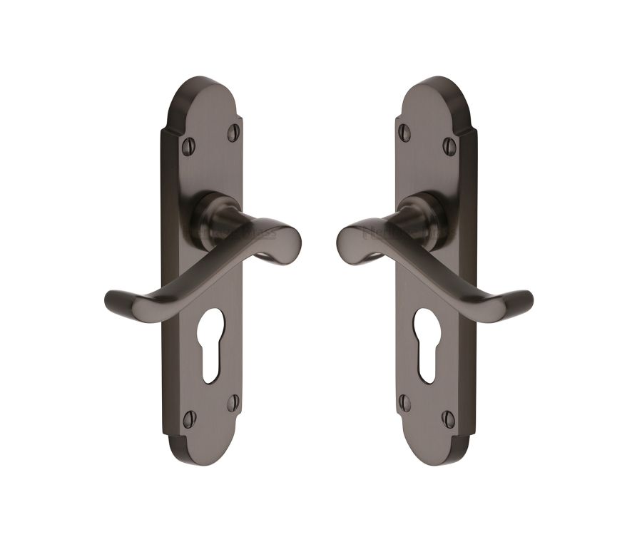 Heritage Brass Matt Bronze Savoy Door Handle on Plate - Euro Profile