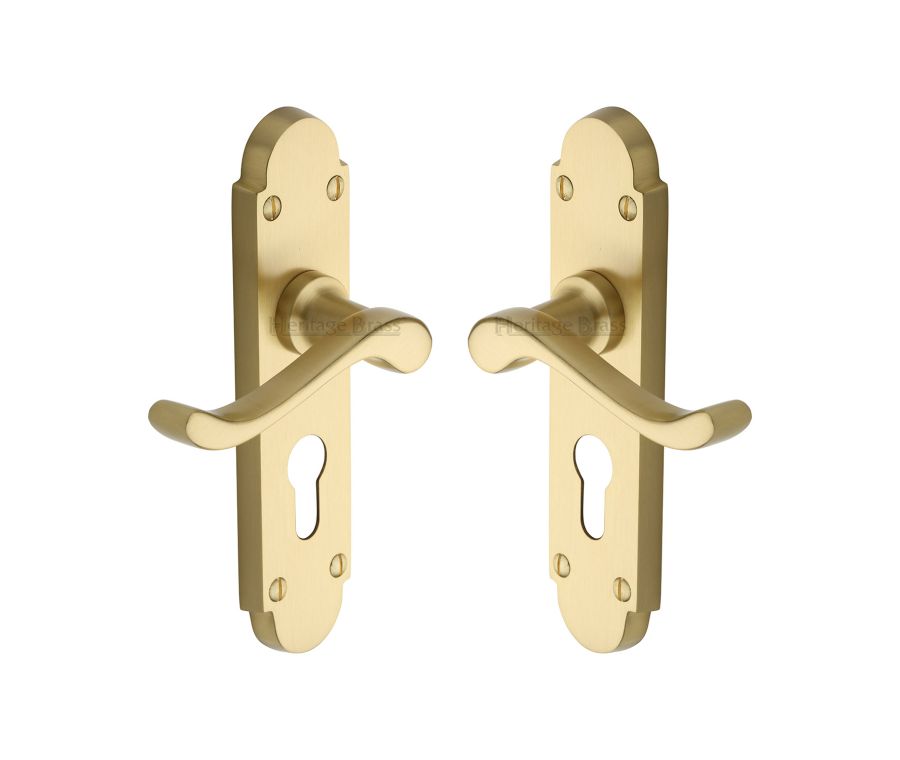 Heritage Brass Satin Brass Savoy Door Handle on Plate - Euro Profile