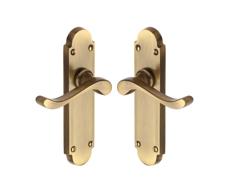 Heritage Brass Antique Brass Savoy Door Handle on Plate - Lever Latch