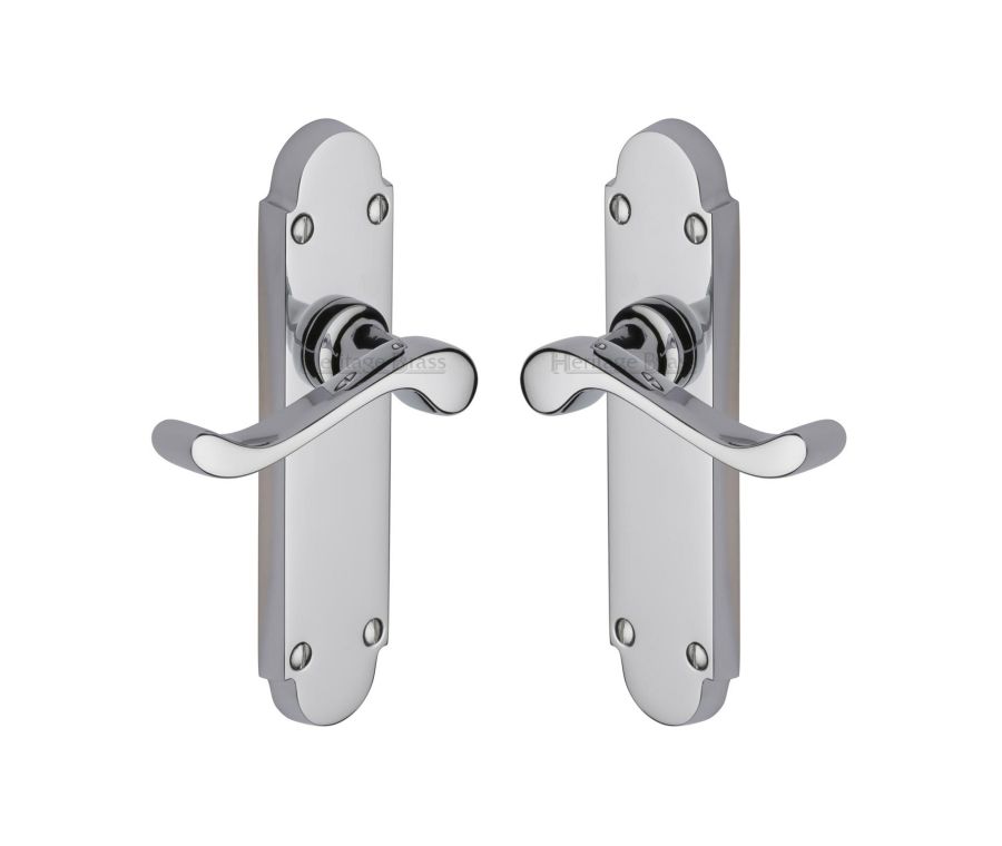 Heritage Brass Polished Chrome Savoy Door Handle on Plate - Lever Latch