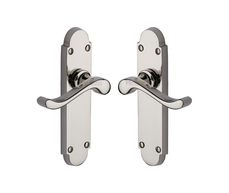 Heritage Brass Polished Nickel Finish Savoy Door Handle on Plate - Lever Latch