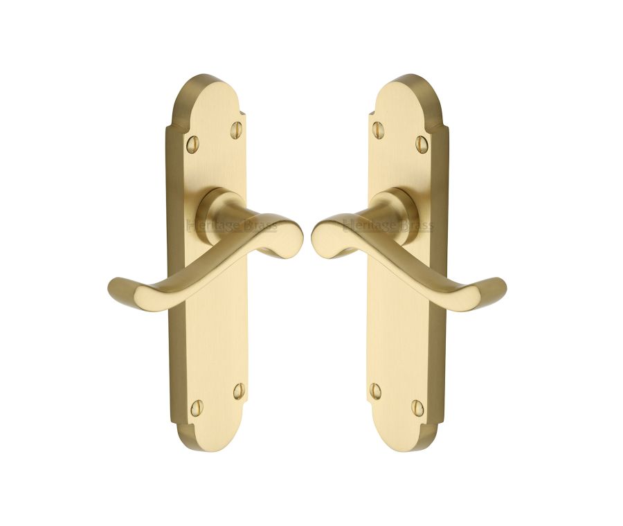 Heritage Brass Satin Brass Savoy Door Handle on Plate - Lever Latch