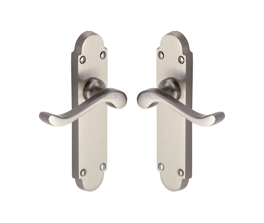 Heritage Brass Satin Nickel Savoy Door Handle on Plate - Lever Latch
