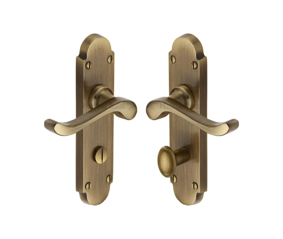 Heritage Brass Antique Brass Savoy Door Handle on Plate - Bathroom Set