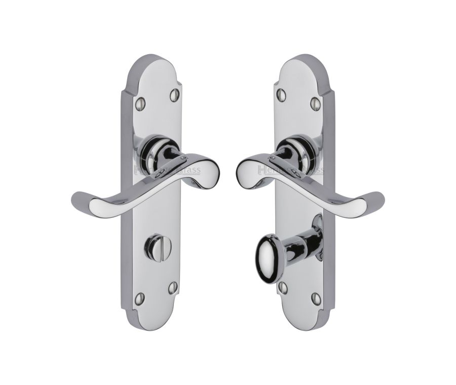 Heritage Brass Polished Chrome Savoy Door Handle on Plate - Bathroom Set