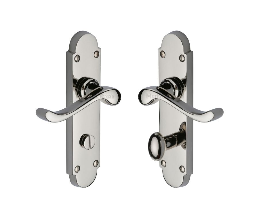 Heritage Brass Polished Nickel Finish Savoy Door Handle on Plate - Bathroom Set