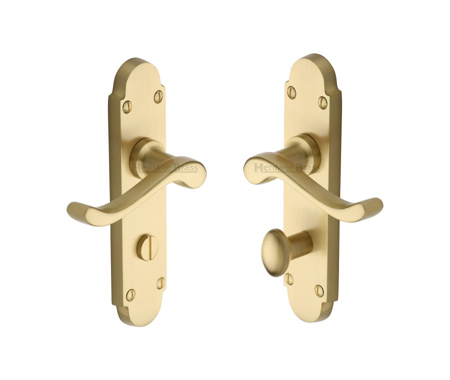 Heritage Brass Satin Brass Savoy Door Handle on Plate - Bathroom Set
