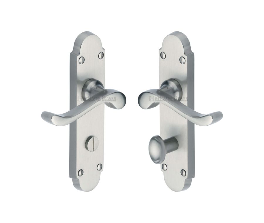 Heritage Brass Satin Chrome Savoy Door Handle on Plate - Bathroom Set