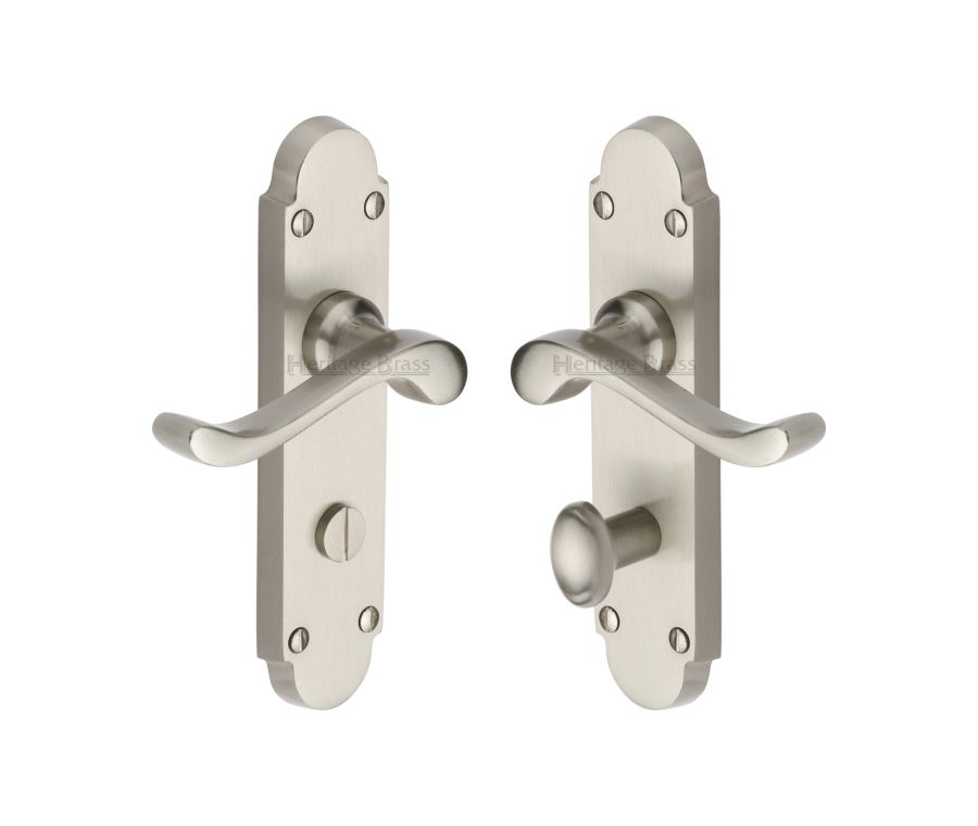 Heritage Brass Satin Nickel Savoy Door Handle on Plate - Bathroom Set