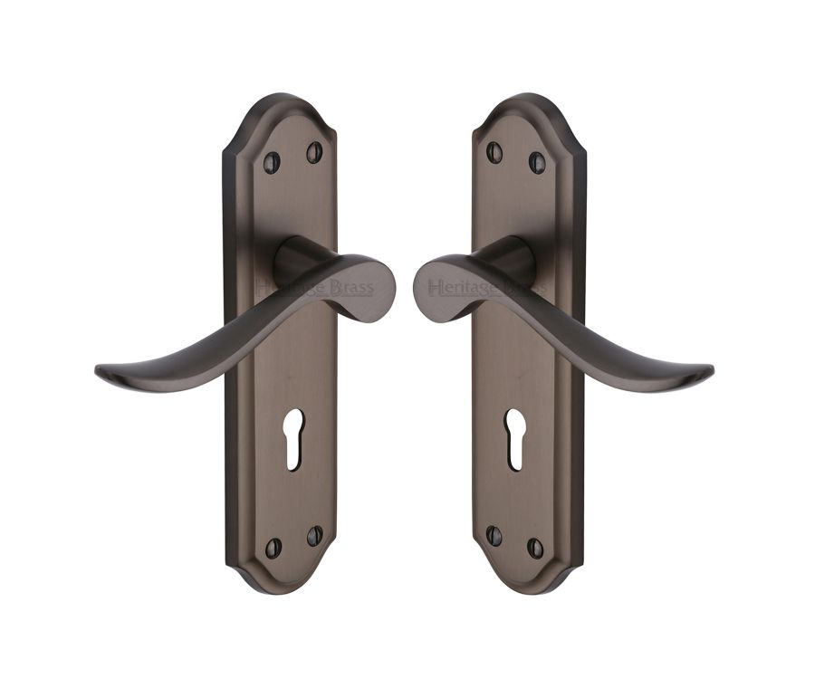 Heritage Brass Matt Bronze Sandown Door Handle on Plate - Lever Lock