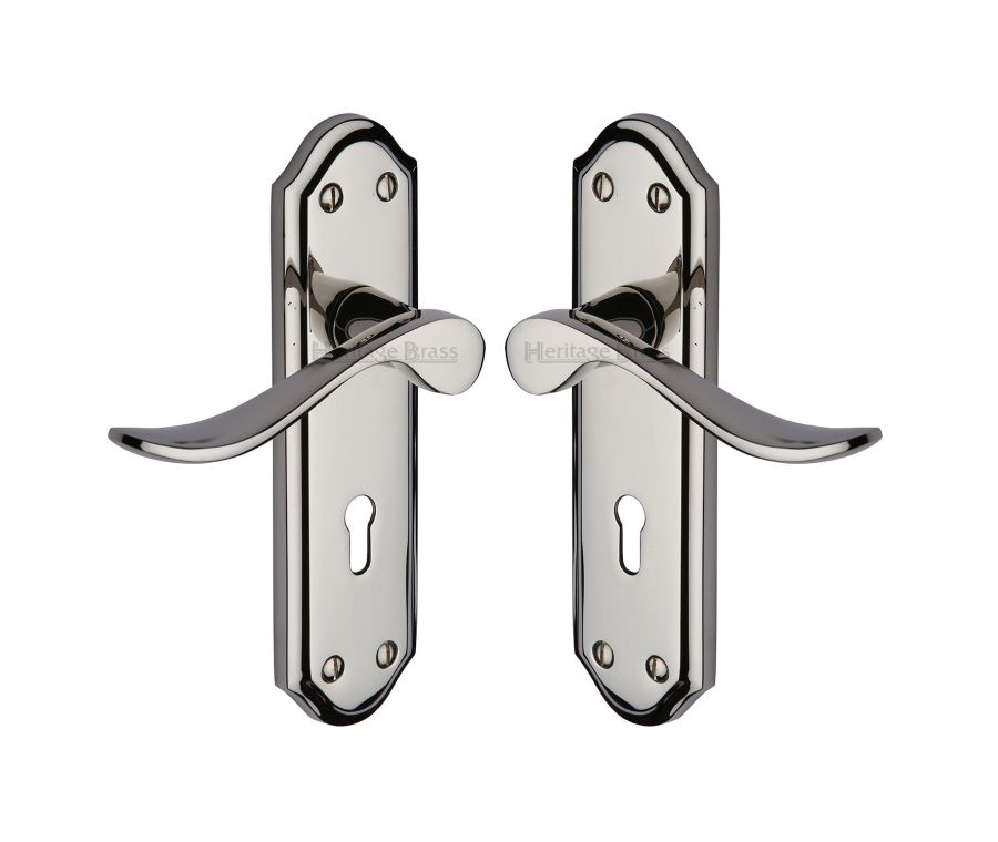 Heritage Brass Polished Nickel Finish Sandown Door Handle on Plate - Lever Lock
