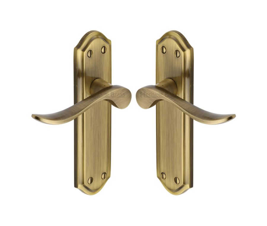 Heritage Brass Antique Brass Sandown Door Handle on Plate - Lever Latch