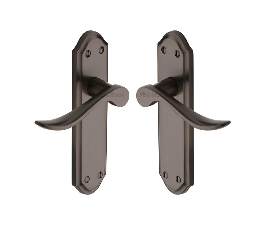 Heritage Brass Matt Bronze Sandown Door Handle on Plate - Lever Latch