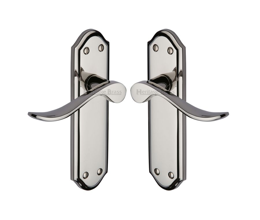 Heritage Brass Polished Nickel Finish Sandown Door Handle on Plate - Lever Latch