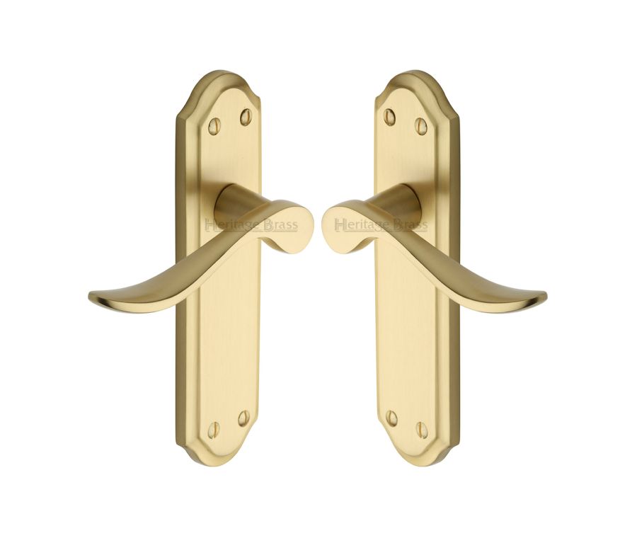 Heritage Brass Satin Brass Sandown Door Handle on Plate - Lever Latch