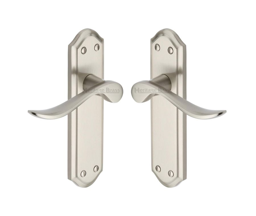 Heritage Brass Satin Nickel Sandown Door Handle on Plate - Lever Latch