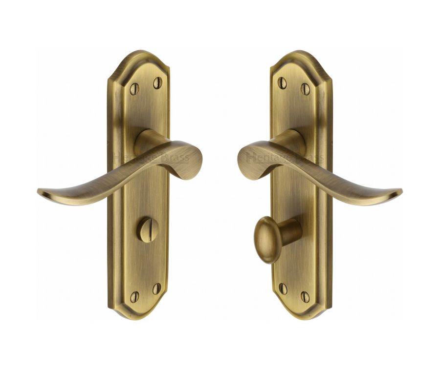 Heritage Brass Antique Brass Sandown Door Handle on Plate - Bathroom Set