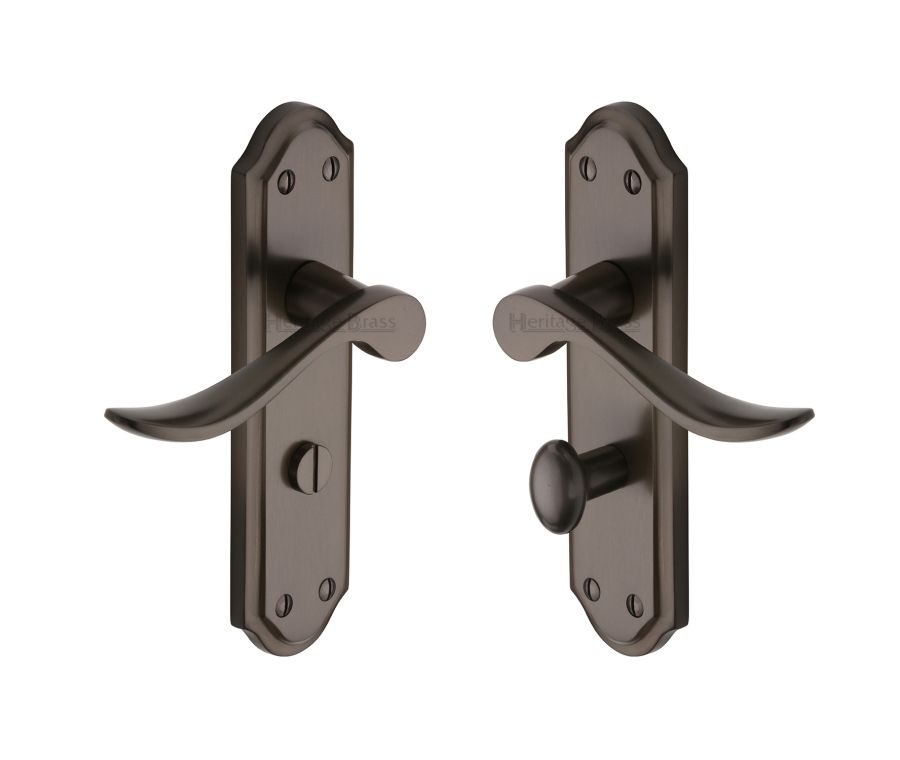 Heritage Brass Matt Bronze Sandown Door Handle on Plate - Bathroom Set