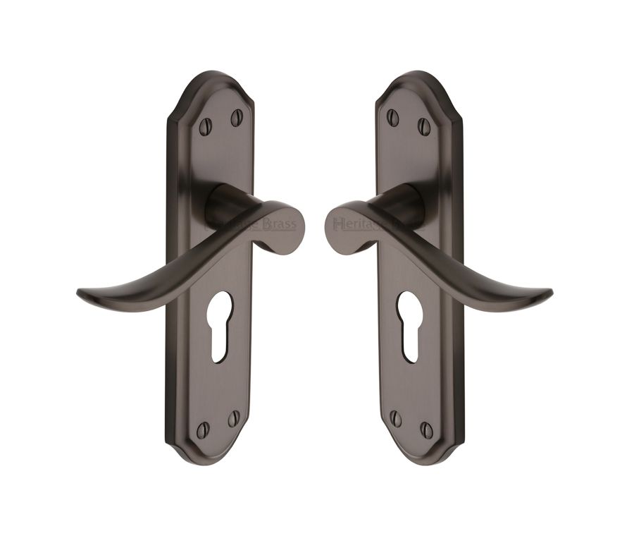 Heritage Brass Matt Bronze Sandown Door Handle on Plate - Euro Profile
