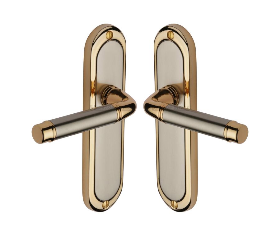 Heritage Brass Jupiter Split Finish Saturn Door Handle on Plate - Lever Latch