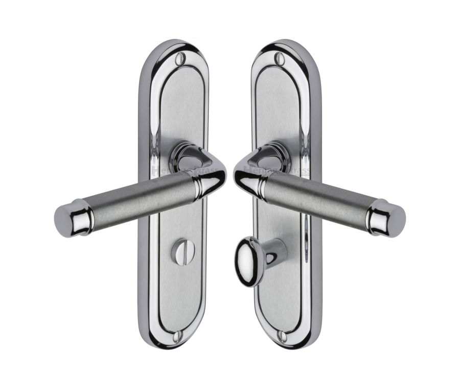 Heritage Brass Apollo Finish Saturn Door Handle on Plate - Bathroom Set