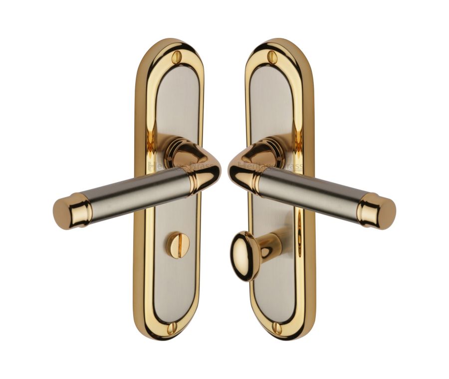 Heritage Brass Jupiter Split Finish Saturn Door Handle on Plate - Bathroom Set