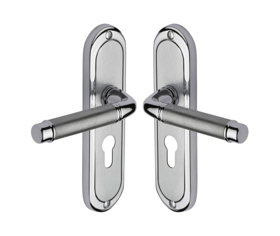 Heritage Brass Apollo Finish Saturn Door Handle on Plate - Euro Profile