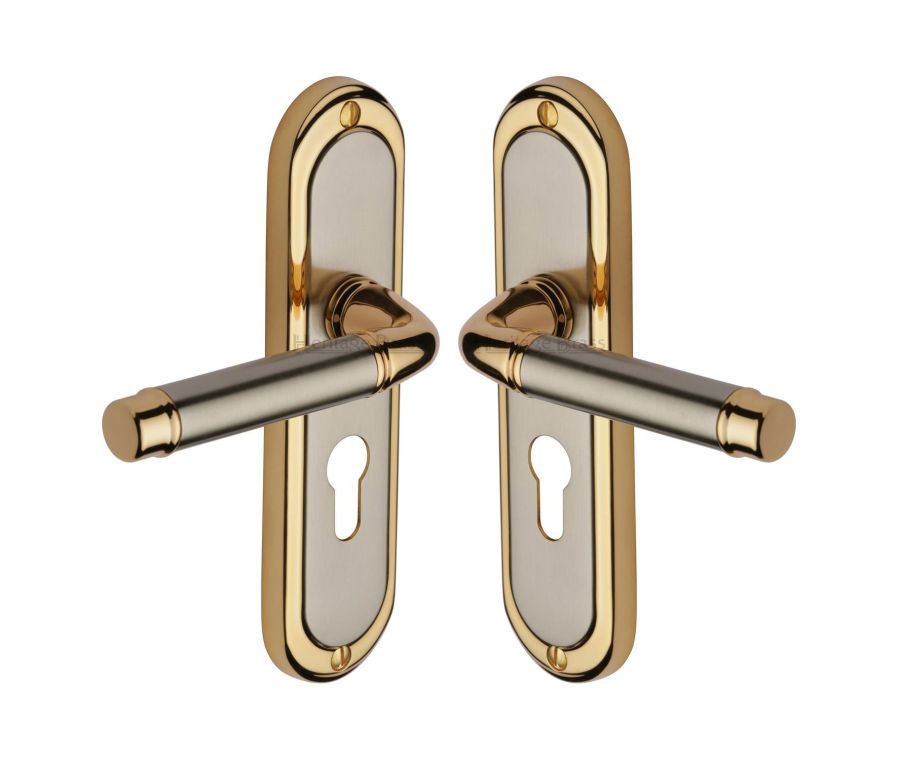 Heritage Brass Jupiter Split Finish Saturn Door Handle on Plate - Euro Profile