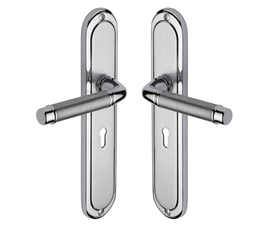Heritage Brass Apollo Finish Saturn Long Door Handle on Plate - Lever Lock