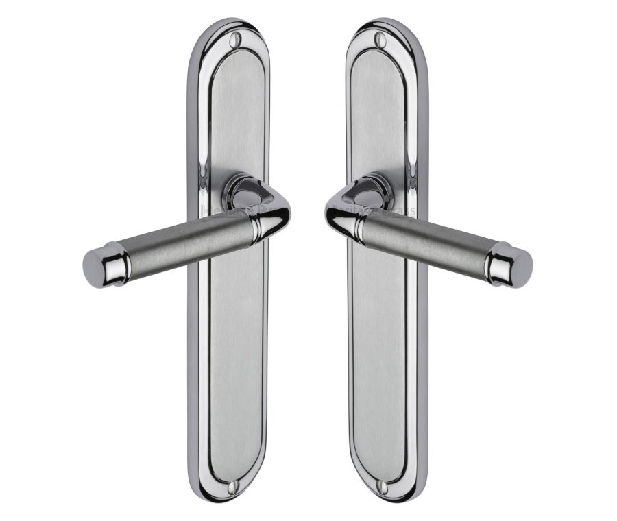 Heritage Brass Apollo Finish Saturn Long Door Handle on Plate - Lever Latch