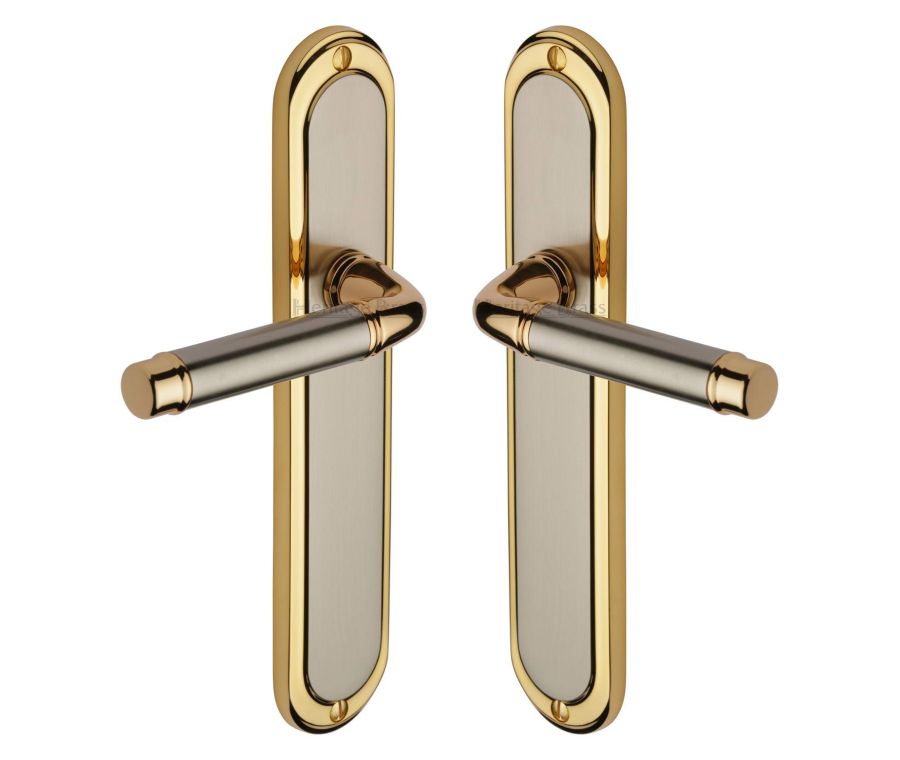 Heritage Brass Jupiter Split Finish Saturn Long Door Handle on Plate - Lever Latch