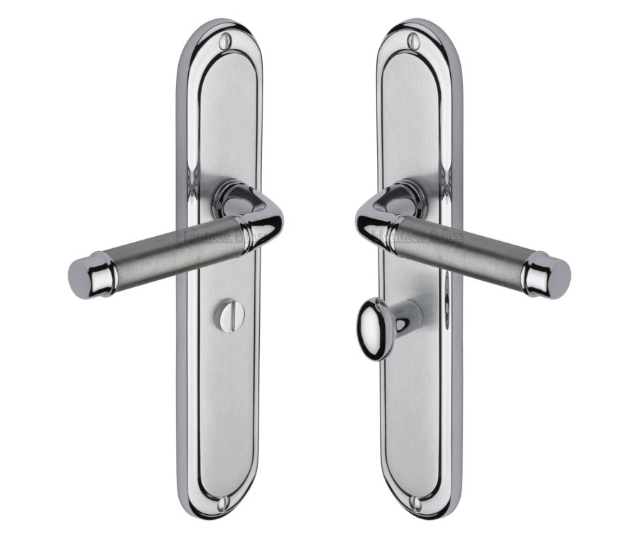Heritage Brass Apollo Finish Saturn Long Door Handle on Plate - Bathroom Set