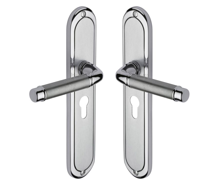 Heritage Brass Apollo Finish Saturn Long Door Handle on Plate - Euro Profile