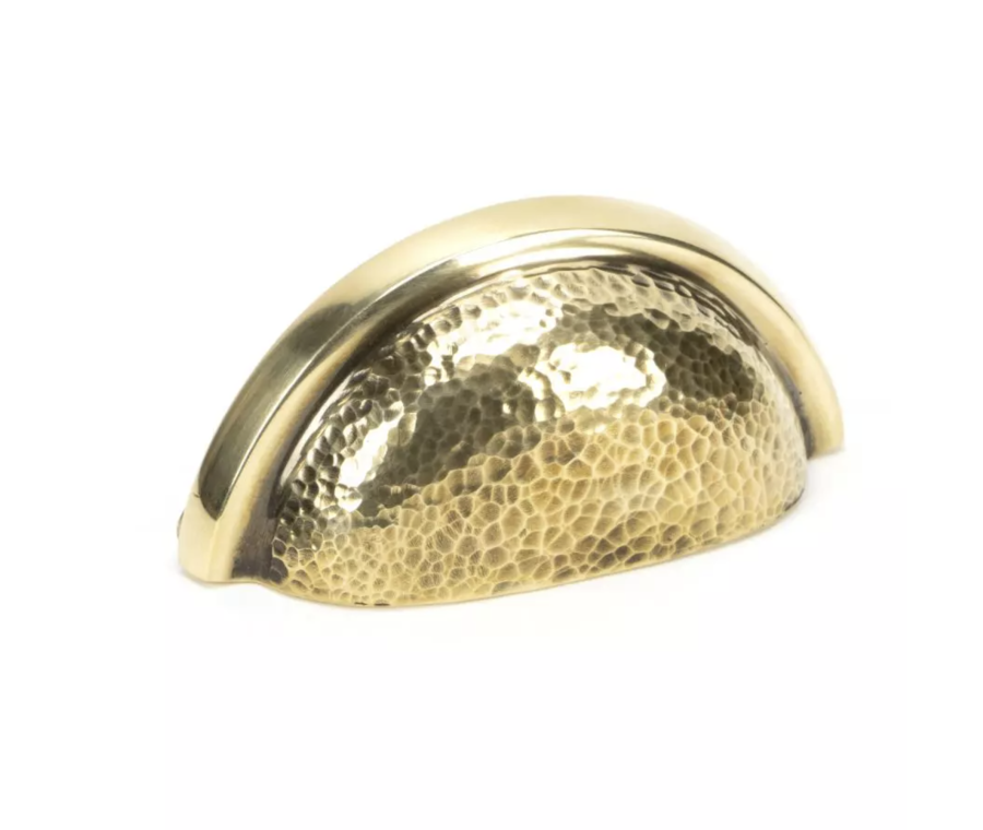From the Anvil Aged Brass Hammered Regency Cup Drawer Pull | 46041