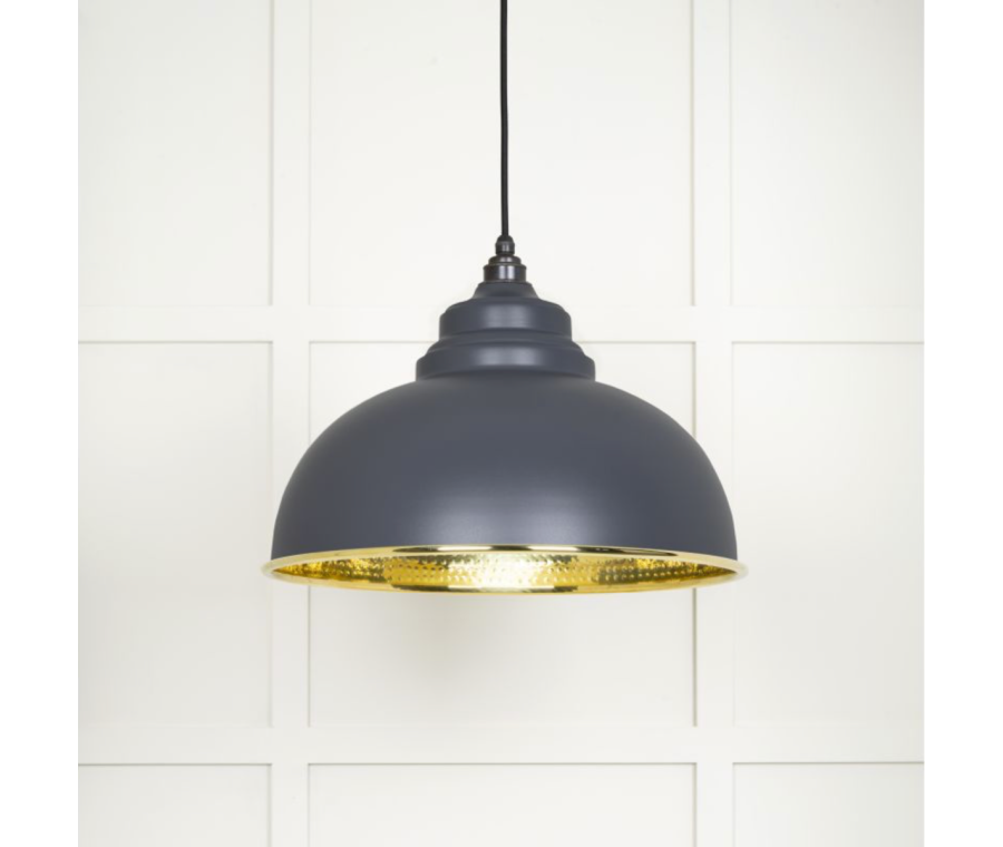 From the Anvil Hammered Brass Harborne Pendant in Slate | 49521SL