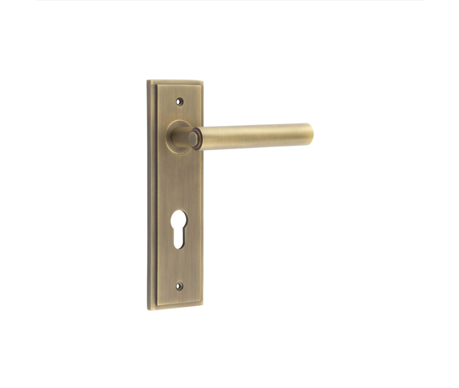 Set Burlington Antique Brass Richmond Lever on Din Euro Lock Plate c/c 72mm  | BUR45-455AB