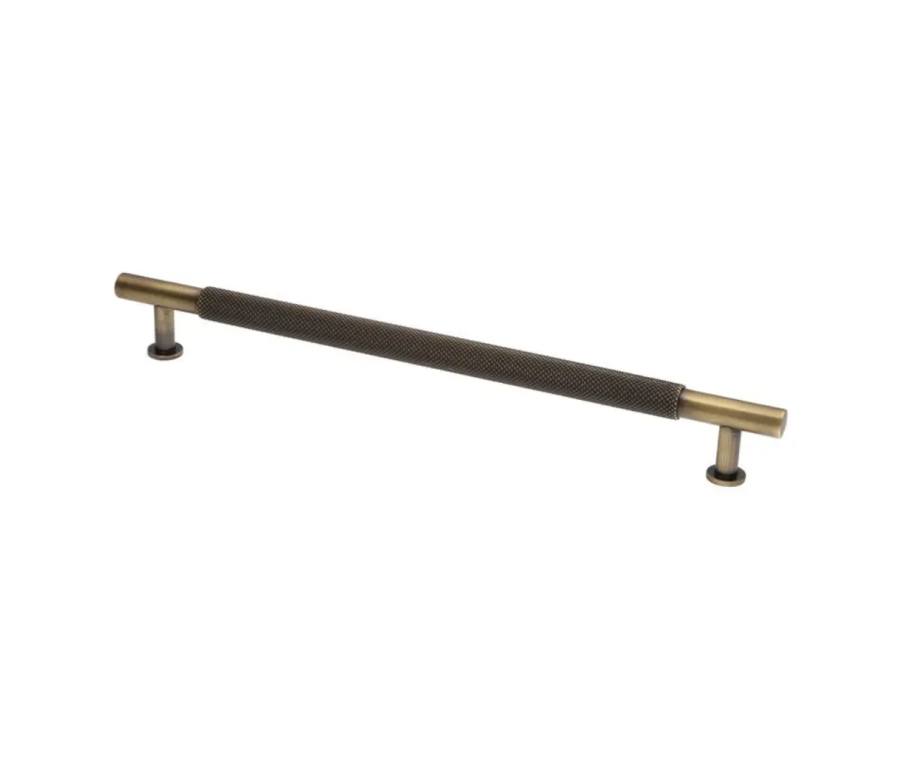 Antique Brass Kincade Knurled T-Bar Cupboard Handle c/c 224mm | F812-224-AB