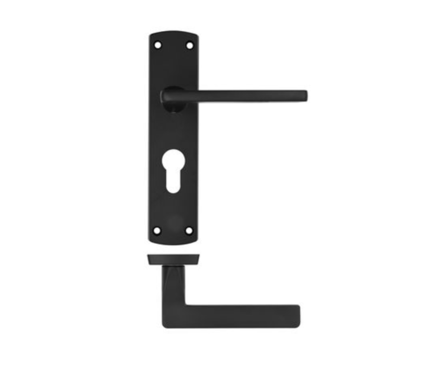 Matt Black Leon Lever On Euro Backplate | ZPA011EPMB