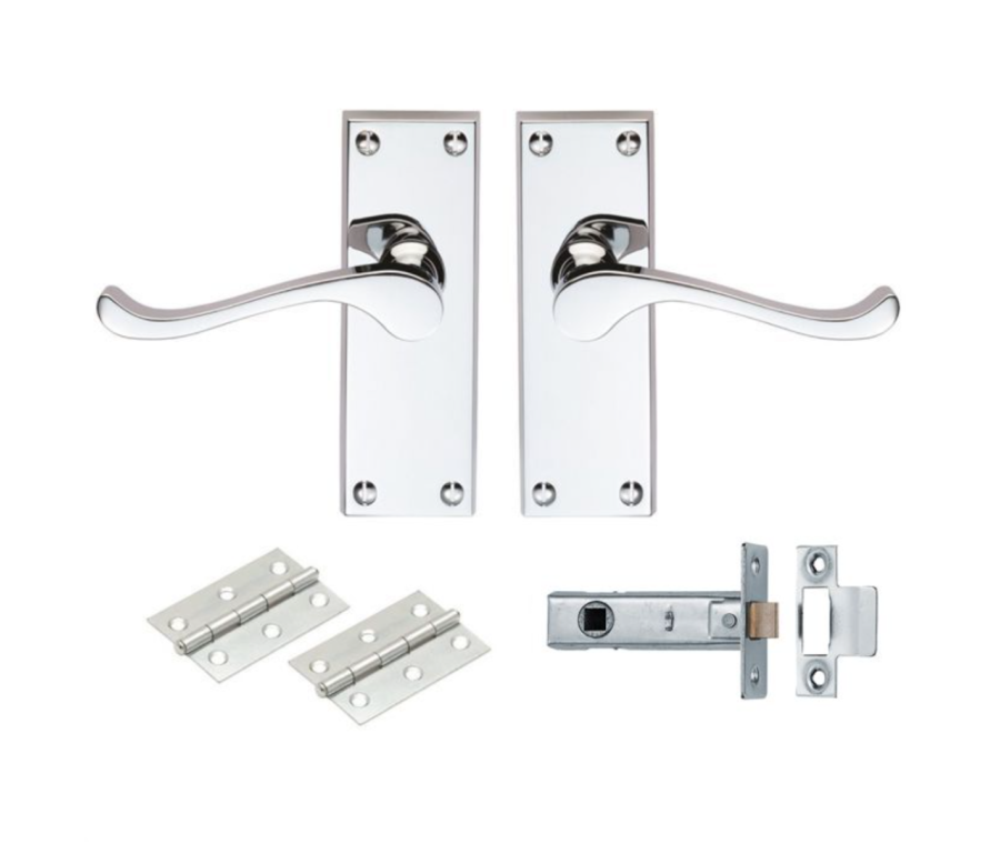 Polished Chrome Victorian Scroll Latch Pack - Contract Door Pack