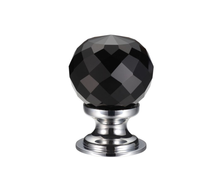 30mm Black / Polished Chrome Facetted Glass Ball Cabinet Knob | FCH03BCPBL