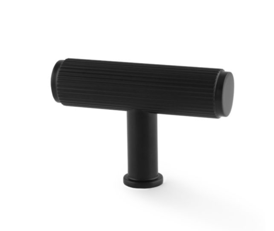 Alexander and Wilks Matt Black Reeded Line T Bar Cupboard Knob 