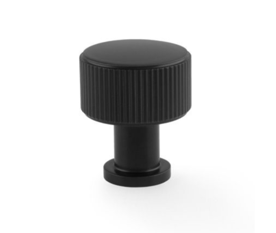 Alexander and Wilks Matt Black 29mm Lucia Reeded Line Cupboard Knob 