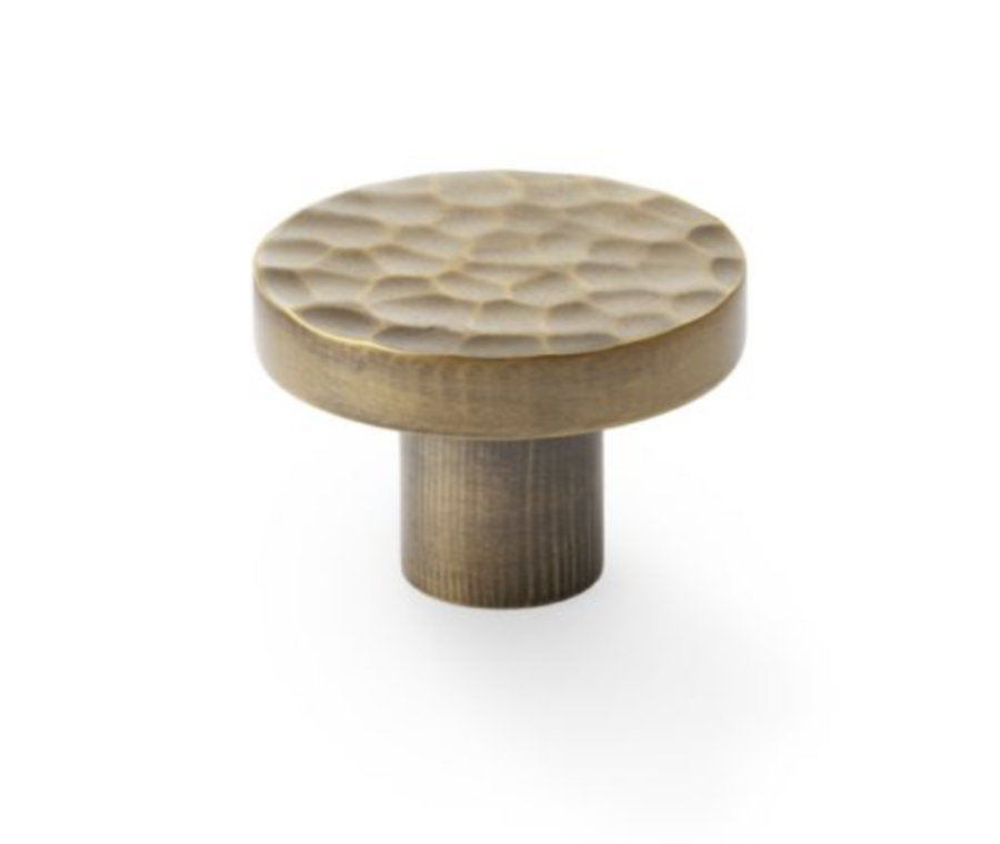 Alexander and Wilks Antique Brass 38mm Hanover Hammered Cupboard Knob 