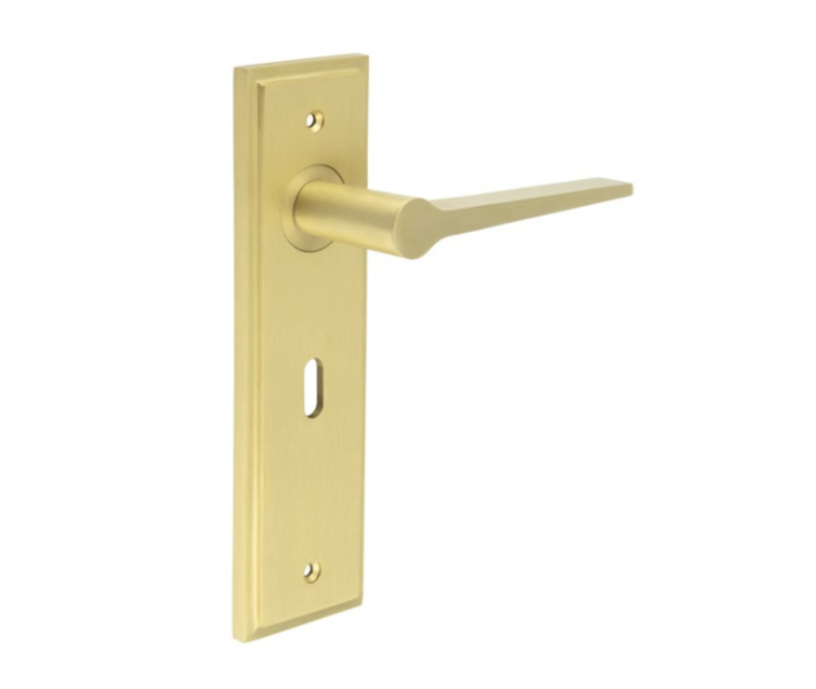 Set Burlington Satin Brass Knightsbridge Lever on Key Lock Plate  | BUR20-451SB