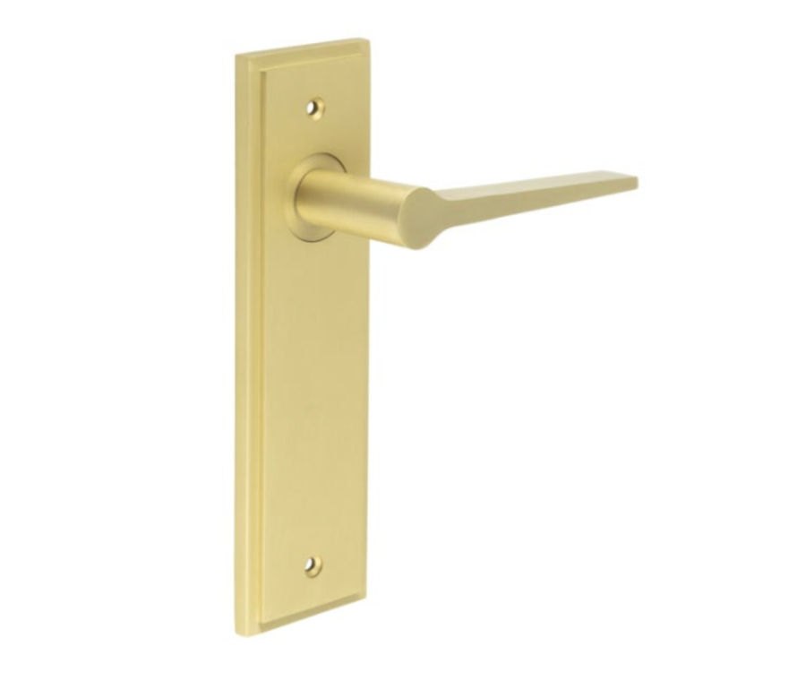 Set Burlington Satin Brass Knightsbridge Lever on Latch Plate | BUR20-450SB