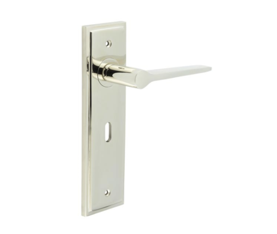 Set Burlington Polished Nickel Knightsbridge Lever on Key Lock Plate  | BUR20-451PN